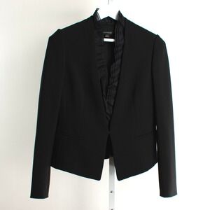 Ann Taylor Black Ruffle Front‎ Blazer Jacket Size 6 Career Office Removable